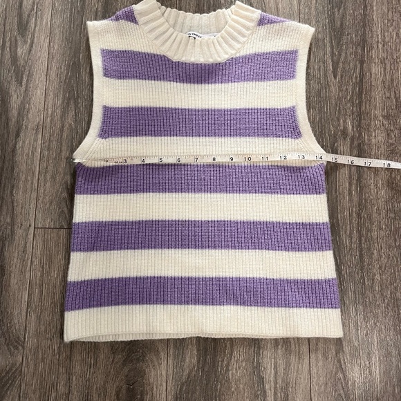 Striped Mock Neck Sweater Vest Ivory Lavender S - Picture 4 of 5